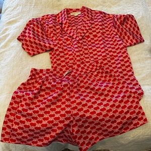 MICHAEL KORS Women's Satin Signature Logo Short Pajamas Set with Case Sz Small